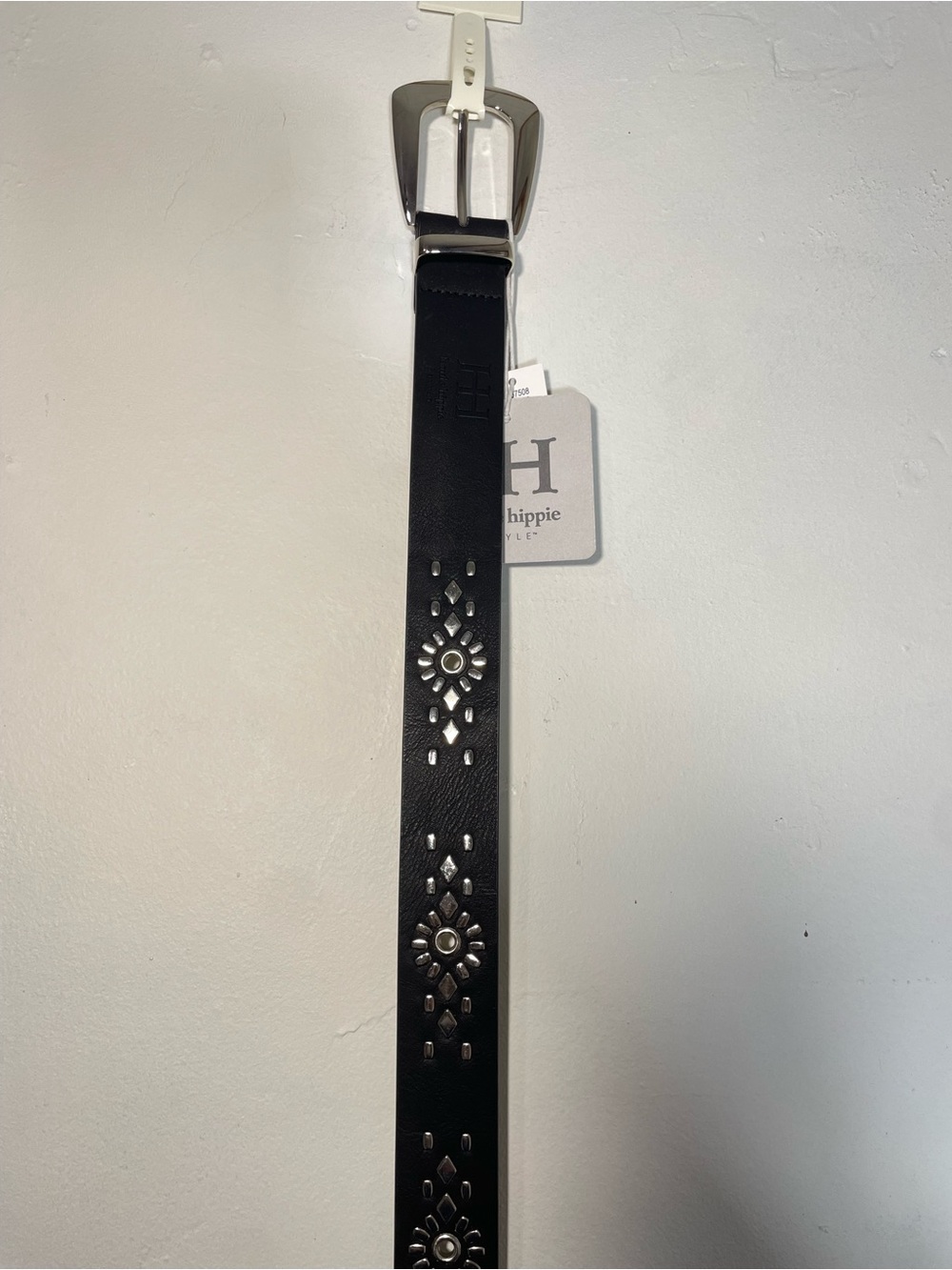 Haute Hippie Black Faux Leather Studded Belt with Silver Buckle Sz. L - Picture 6 of 12